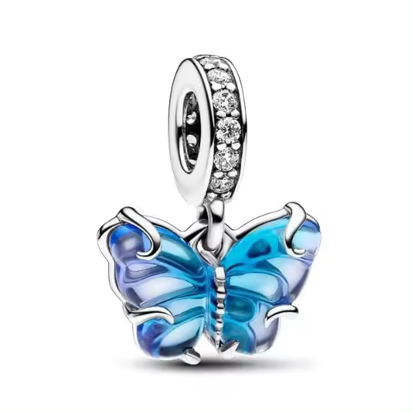 Pandora Moments - Pendientes de Ano de Plata con conciritas cúbicos transparentes, esmalte Azul y Blanco - 1
