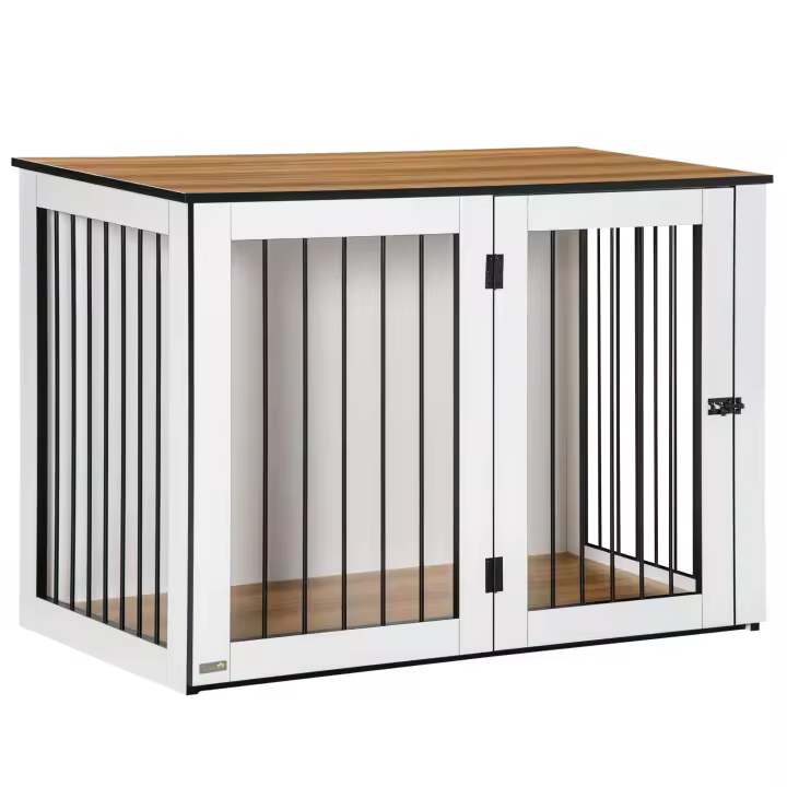 PawHut Jaula para Perros Jaula para Mascotas Jaula para Animales para Perros pequeños y medianos Caseta para Perros Caja para Perros Interior Nogal Oscuro + Blanco 106 x 60 x 76 cm - 1