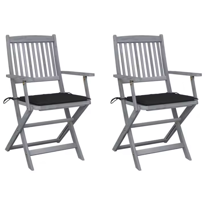 vidaXL Sillas de jardín plegables 2 uds cojines madera maciza acacia - 1