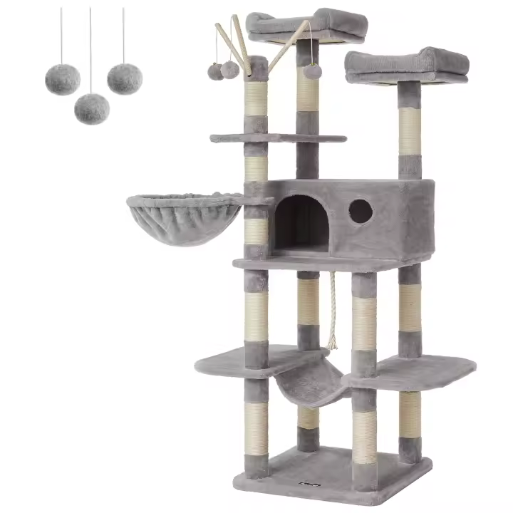 FEANDREA Árbol para Gatos, XXL, 164 cm, Gris Claro - 1