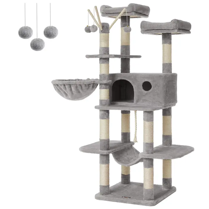 FEANDREA Árbol para Gatos, XXL, 164 cm, Gris Claro - 1