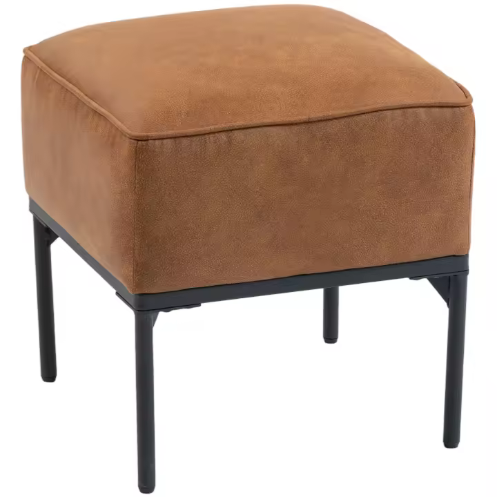 HOMCOM Reposapiés Salón, Taburete Bajo Moderno con Asiento Acolchado Grueso y Patas de Acero, Cuero Sintético, Otomana de Dormitorio, Carga 120 kg, para Entrada, Pasillo, 40x40x46 cm, Marrón - 1