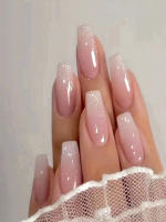 24PCS Uñas Postizas Presionadas Cortas Almendra Rosa Alto Saténtate Gradiente Uñas Glitceadas Veraniegas Hechas Mano Para Fiesta - details 4