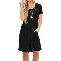 Vestido Casual Para Mujer Con Mangas Cortas Y Bolsillos Pleated Swing De Pierna Larga Estilo Suelto Vestido De Poliéster - details 1