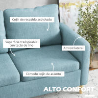 HOMCOM Sofá de 2 Plazas Sillón Moderno Tapizado en Poliéster con 2 Bolsillos Laterales Reposabrazos y Patas de Madera para Dormitorio Oficina Carga 200 kg 143x76x83 cm Gris - details 5