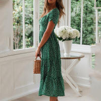Vestido Vintage De Maxi Largo Con Manga Puff Estampado Floral Para Mujer Vestido Casual De Playa Estilo Vintage Con Cuello Cuadrado Y Volantes - details 3