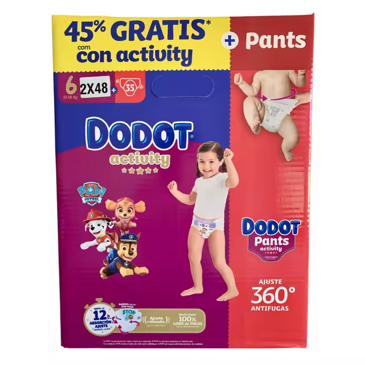 Dodot Caja Mixta con Pañales Activity(13-18kg)- 96 Unidades Con Barrera STOP Fugas Que Ayuda A Prevenir Fugas Traseras + Dodot Pants Activity(14-19kg)- 35 Unidades con ajuste 360º ANTIFUGAS - 1