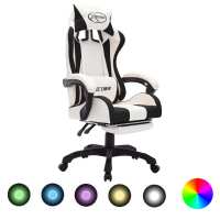 vidaXL Silla gaming con luces LED RGB cuero sintético en color Dorado y negro/Blanco/Azul y negro y más | cómodas modernas ergonómicas para comedor cocina salón hogar - details 1