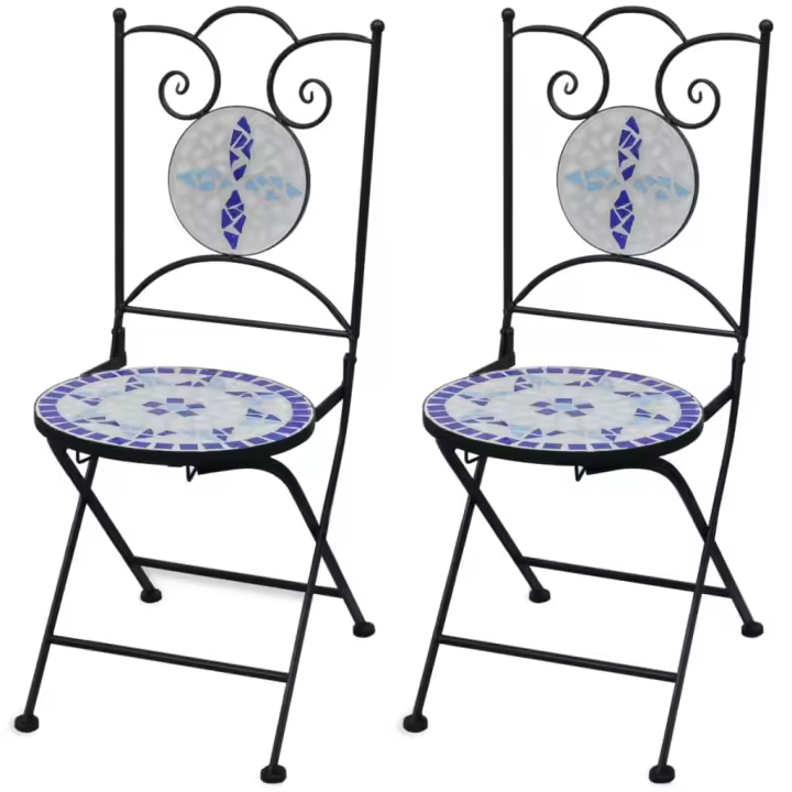 vidaXL Sillas de jardín bistró plegables 2 uds cerámica azul y blanco - 1