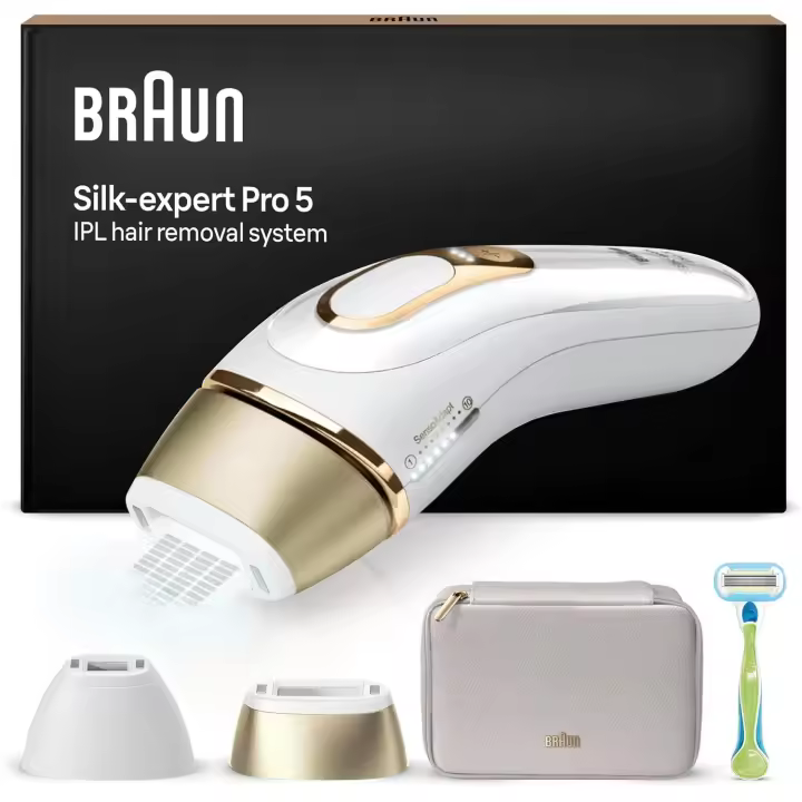 Braun Silk expert Pro 5 PL5152 Depiladora de Luz Pulsada (IPL) Unisex, Depilación Permanente del Vello Visible en casa, incluye 1 Cabezal Estándar, 1 Cabezal de Precisión, Maquinilla de Depilación de Venus y una Funda Blanda de Braun. - 1