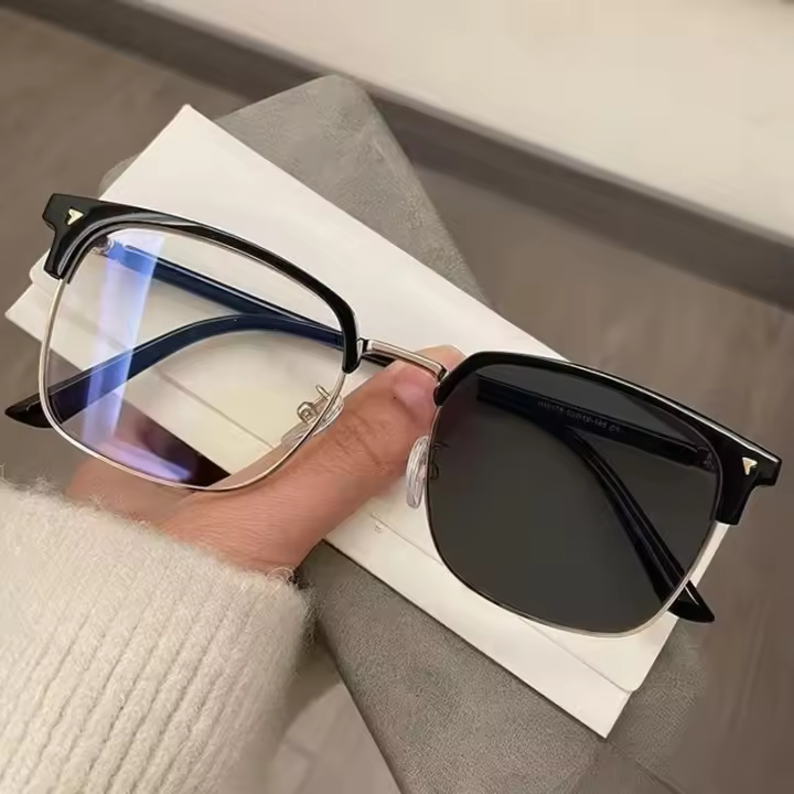 Gafas De Computadora Para Hombres Y Mujeres Con Lente Anti-Radiación Y Fotoquímica Cuadradas De Metal Reemplazables Para Bloquear Luz Azul - 1