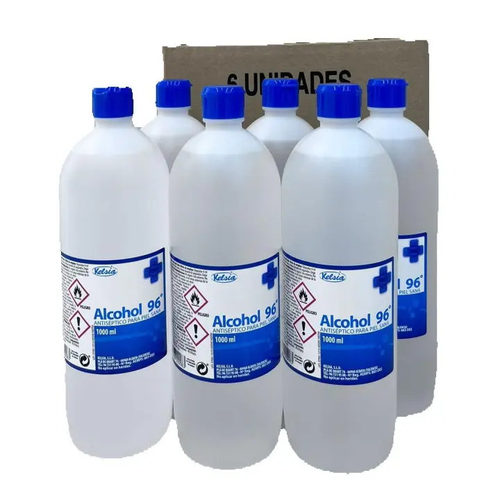 CAJA DE 6 UNIDAD DE Kelsia Alcohol 96% 1000Ml Antiséptico de 96º de uso tópico general, que ayuda a limpiar y desinfectar la piel sanaActúa como bactericida. No es efectivo contra virus y esporas. Indicado para desinfección antes y despues de aplicación d - 1