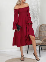Vestido De Mujer Casual Primavera/Otoño Con Cuello Cuadrado Ruffle Tirantes Manga Larga A-Line Longitud Media Pierna Polyester - details 6