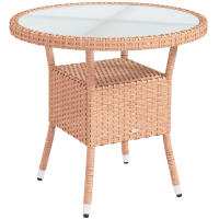 Outsunny Mesa de Ratán Redonda Ø80x75 cm Mesa de Jardín con Estante Tablero de Vidrio y Marco de Acero Carga 50 kg para Terraza Patio Natural - details 0