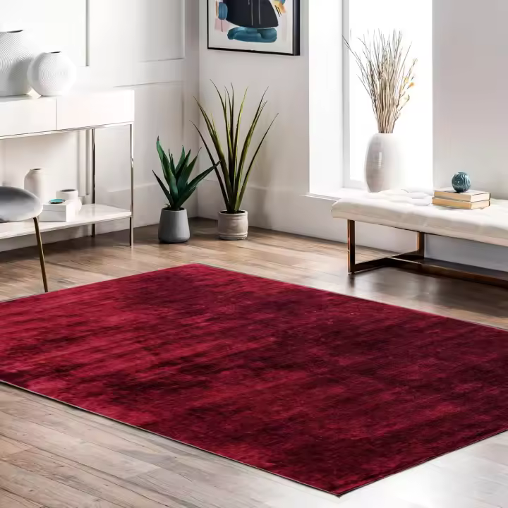 Alfombra de Salón Lavable Antideslizante Pelo Corto y Suave de color Burdeos 60x100cm - 1