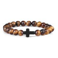 Pulsera De Rosario Para Hombres Y Mujeres Con Piedras Naturales Y Madera Hematita Onix Joyería De Yoga Meditación Pulsera Cruz - details 13