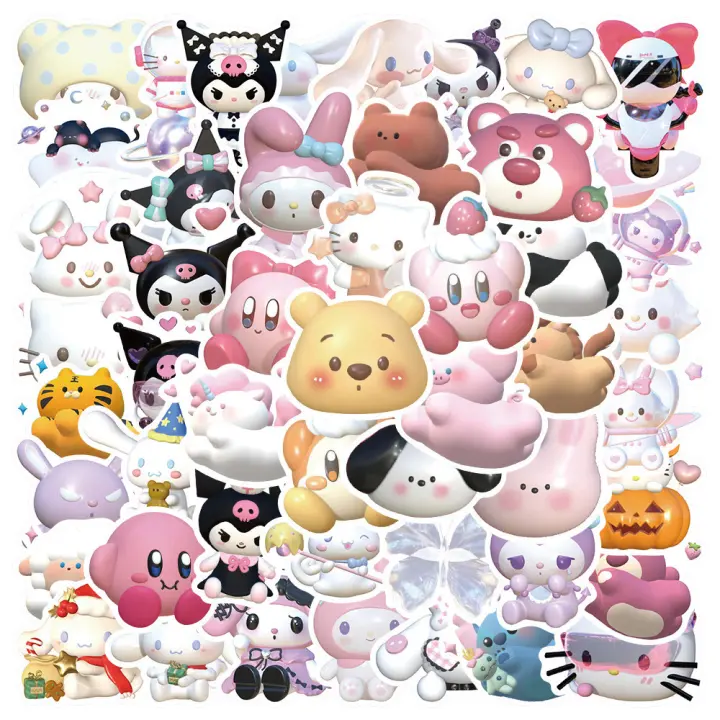Pegatinas 3D Sanrio Hello Kitty Kuromi Para Decoración De Portátil Nevera Teléfono Maleta Juguete Para Niños Pack De 10/30/50 - 1