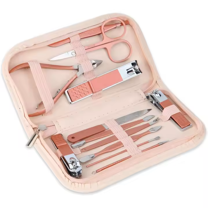 Juego portátil de cortaúñas y accesorios de Belleza, juego de manicura de Maple Inoxidable Martensítico de Oro Rosa 12 en 1 - 1