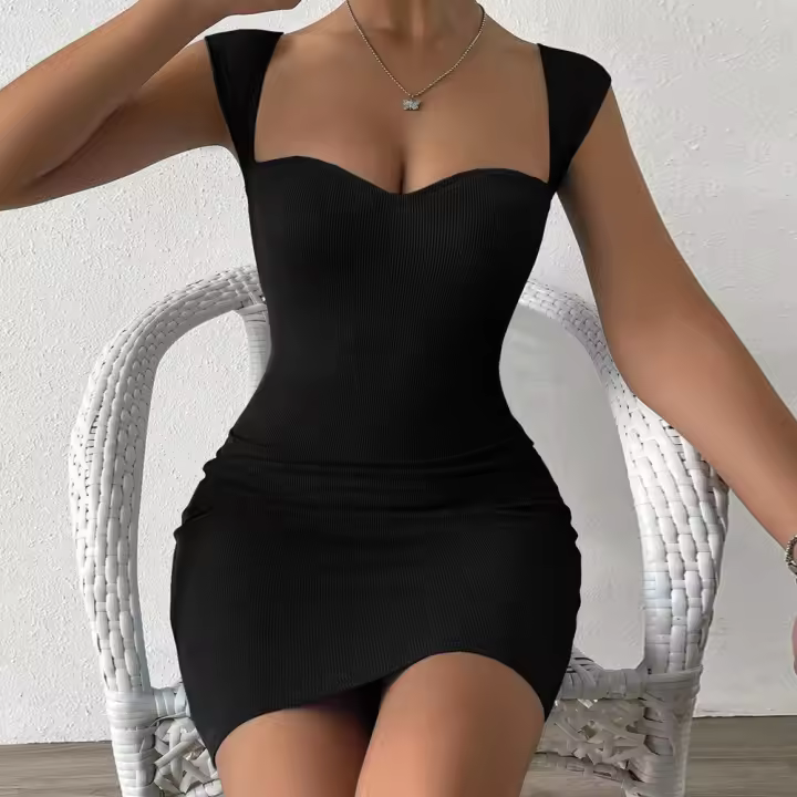 Vestido Bodycon De Encaje Con Cuello En V Vestido Sin Mangas Para Mujer Ropa De Fiesta Sólido Ajustado Hasta La Rodilla Sexy Y Club - 1
