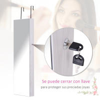 HOMCOM Espejo Joyero Colgante de Pared o Puerta con LED 5 Estantes 2 Cajones Pequeños Espejo Armario Montado con Cerradura 37x120x10cm - details 5