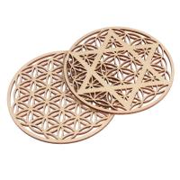 1PC Flor De La Vida Chakra Madera Redonda Borde Carved Coaster Para Conjunto De Piedras Y Cristales Decoración De Casa Y Cocina DIY - details 2