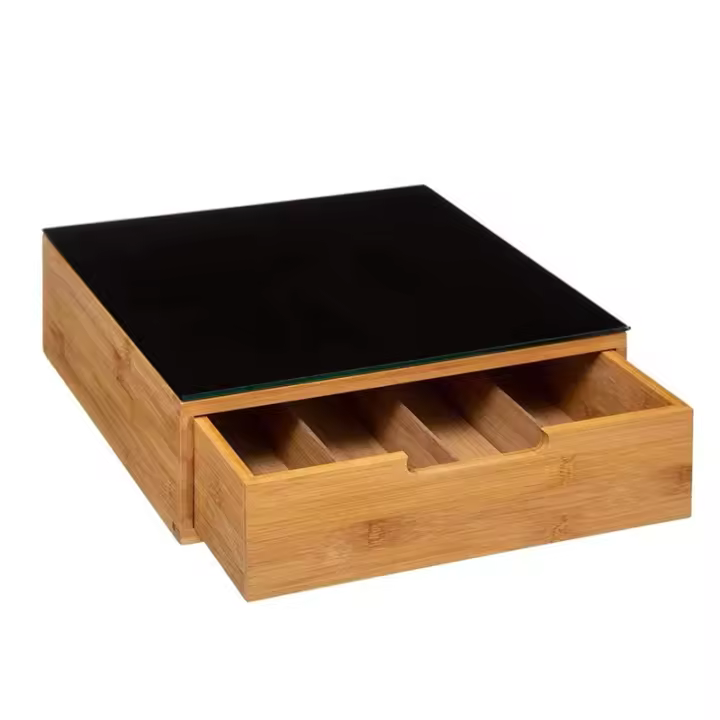 MAXHOME-Soporte Para Cápsulas De Café Estante De Almacenamiento Organizador Cajón Para Máquina Cajonera De Almacenamiento Para Cápsulas De Café Bambú/Negro Soporte De Tapas De Bambú Negro Para Cocina Oficina 30 x 30 x 10cm - 1
