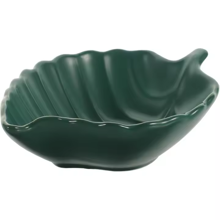 Plato de cerámica con forma de hoja de plátano, platos de postre verdes creativos, platos para aperitivos y servir, vajilla elegante para uso en la cocina, para el entretenimiento y las comidas diarias. - 1