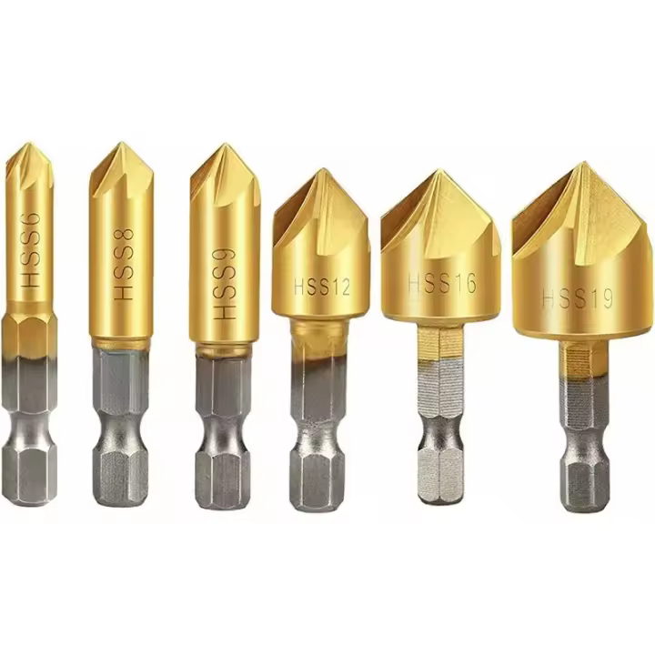 -- 6 cortadores para carpintería, avellanador HSS de 90°, cortador de chaflán de carburo, 6 mm, 8 mm, 9 mm, 12 mm, 16 mm, 19 mm - 1