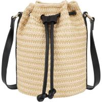 Bolso de hombro pequeño con cordón y tejido de paja, bolso de playa de verano - details 0