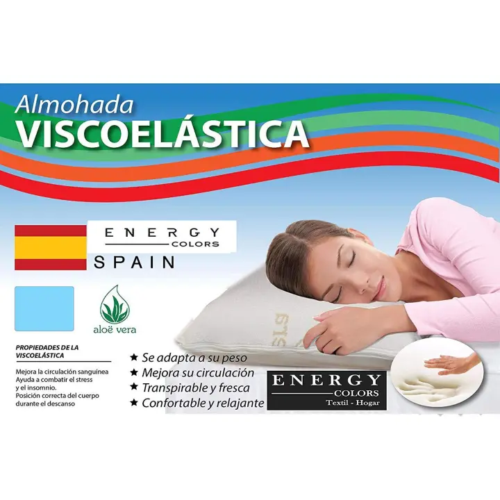 Almohada Viscoelástica Doble Funda, Almohada Desenfundable Cremallera, Adaptable al Cuello Tejido Aloe Vera - Energy Colors Textil-Hogar - 1
