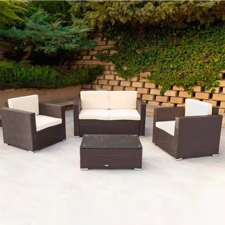 Conjunto de jardín Aktive Garden 2 sillones+sofá+mesita con coijnes ratán sintético negro - 1