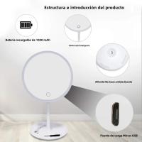 Espejo De Maquillaje Con Luz LED Blanco Iluminación Natural Espejo De Vestíbulo Base Desmontable Con Almacenamiento 3 Modos Espejo Con Luz Regalo Cable USB - details 1
