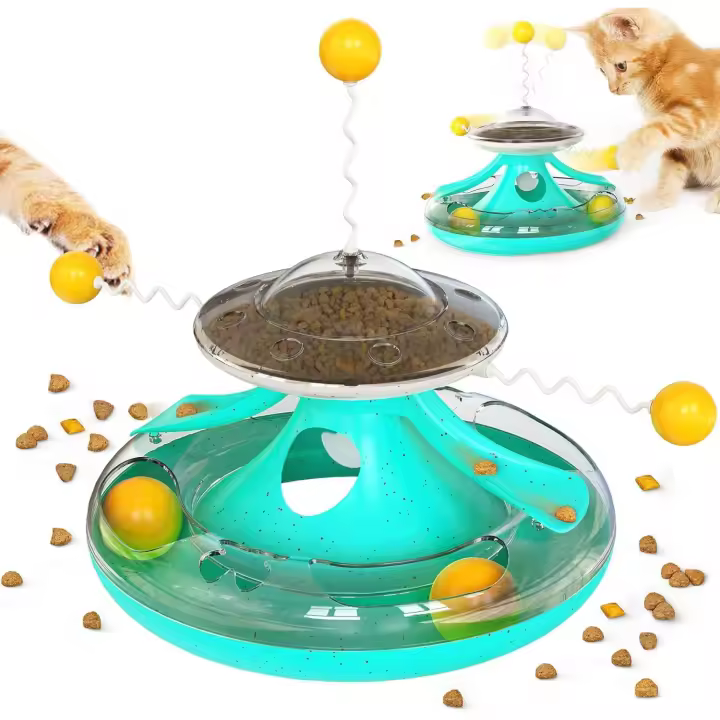 Pista de tambor para gatos, plato giratorio para mascotas, juguetes de comida con fugas adecuados para gatitos de interior, suministros para mascotas, juguete de persecución para gatos, regalo de cumpleaños - 1