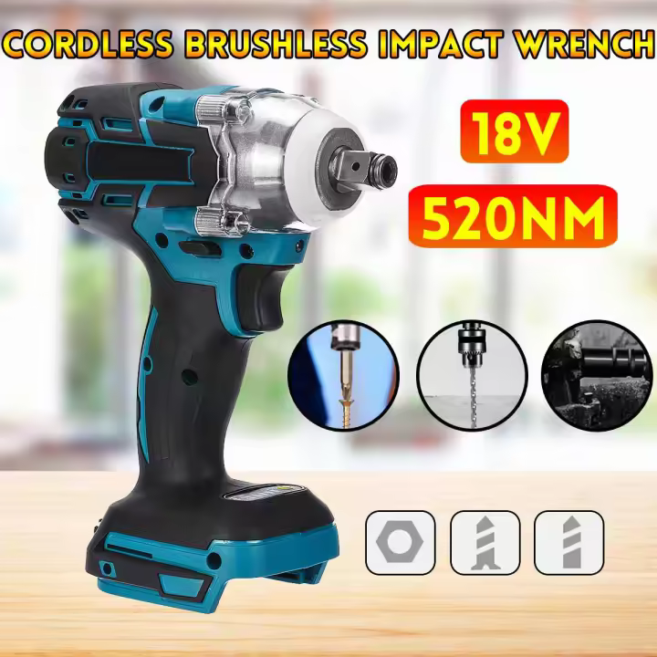 llave de impacto eléctrica sin escobillas, herramientas eléctricas recargables de 1/2 pulgadas para batería Makita de 18V, 520n. M - 1