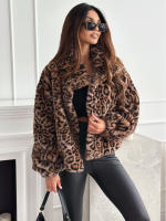 Abrigo Corto De Punto Leopardo Para Mujer Estilo Casual Manga Larga Moda De 2024 Abrigo Cálido Para Otoño E Invierno - details 7