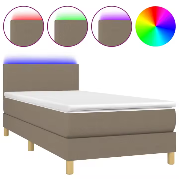 vidaXL Cama box spring colchón y luces LED tela gris taupe 90x200 cm - 1