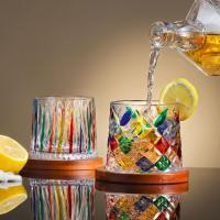 Hand Painted Crystal Whisky Glasses Set of 2-270ml Rotatable Rocking Glasses with Wooden Coaster - Tilted Bar Whiskey Tumbler for Rum, Bourbon - details 0