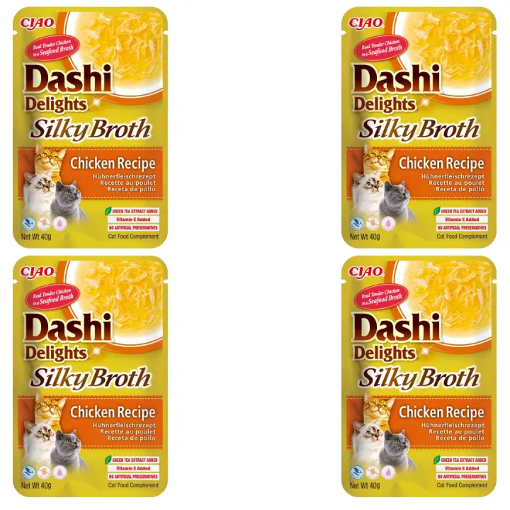 Snack para Gatos 40gr Pack 4 Unidades (160g) - Dashi Delights Silky Broth. Alimento Completo para Gatos Adultos. con Vitamina E. Sin colorantes Variedad de sabores- Inaba - 1