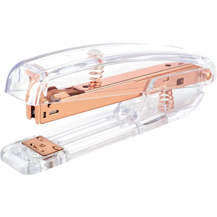 Grapadora transparente, grapadora para oficina y hogar, grapadora para estudiantes, resorte de alta calidad, acrílico duradero (oro rosa) - 1