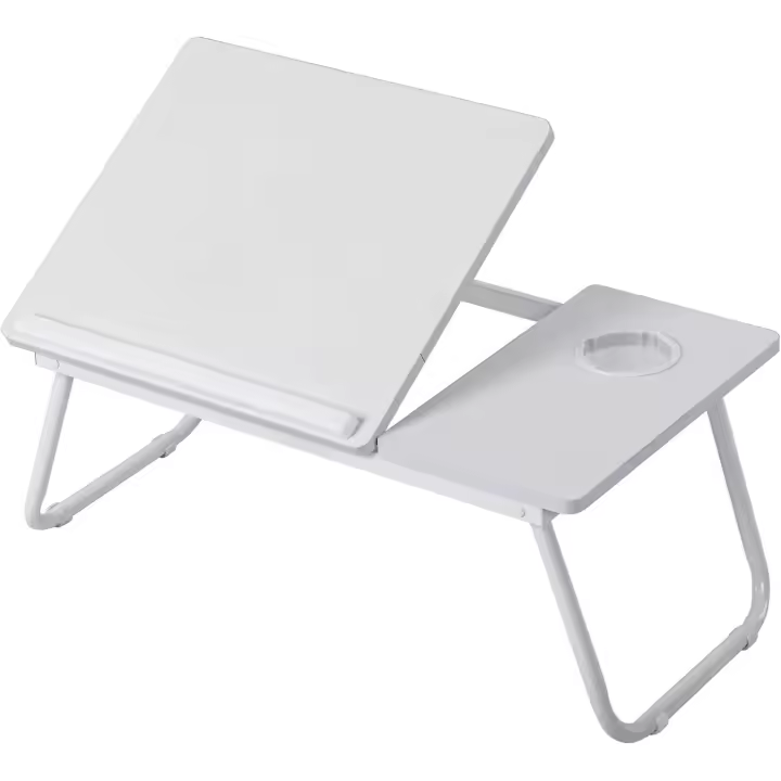 T-LoVendo Mesa Reclinable para Cama y Sofá, Bandeja Plegable con Portavasos, Ideal para Ordenador Portátil y Libros, con Cinco Alturas, Mesita Auxiliar Multiusos de MDF, Acero y Plástico - 1