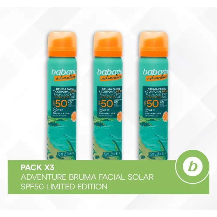 BABARIA PACK X3 ADVENTURE BRUMA FACIAL SOLAR SPF50 LIMITED EDITION - 1
