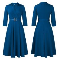 Vestido Elegante Para Oficina Para Mujer Cuello Redondo V Cintura Ajustada Pleated Midi Formal Business Work Dress OL - details 50