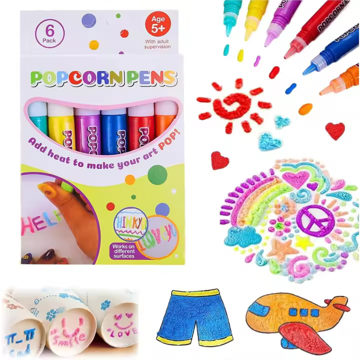 Bolígrafo Mágico de Palomitas de Maíz 6 Pieza, Bolígrafos Popcorn, 3D Bolígrafos Mágicos Hinchados, Bolígrafos de Juego de Bricolaje, Utilizado para Pintar, Graffiti - 1