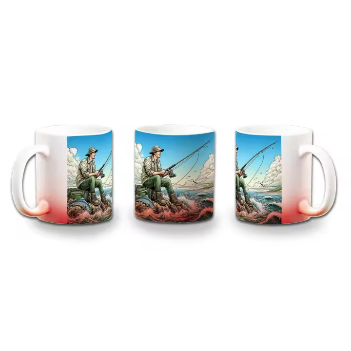 MERCHANDMANIA TAZA DEGRADADO COLOR deporte pesca pescador agua peces playa color mug - 1