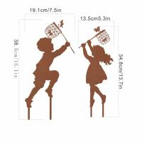 Decoración De Jardín Campestre Encantadora 1pc Silueta De Niño Y Niña Arte Metálico Para Agregar Un Toque De Encanto Y Divertimento - details 4