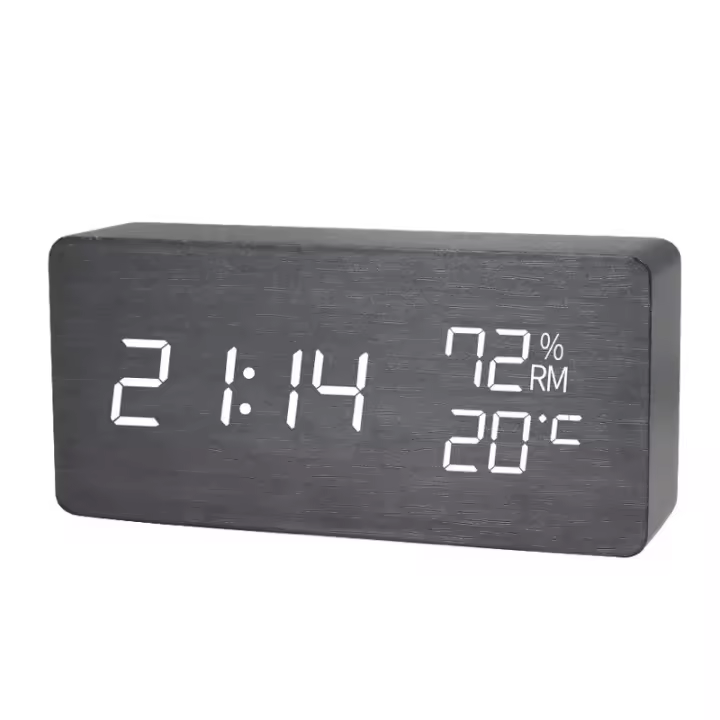Reloj De Alarma Digital LED De Madera Reloj De Escritorio Silencioso Con Función De Activación Por Voz Pantalla Luminosa Para El Hogar - 1
