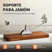RELAXTY | Soporte para Jamón Basculante y Giratorio con Accesorios | Base de Bambú + Cuchillo y Afilador - details 6