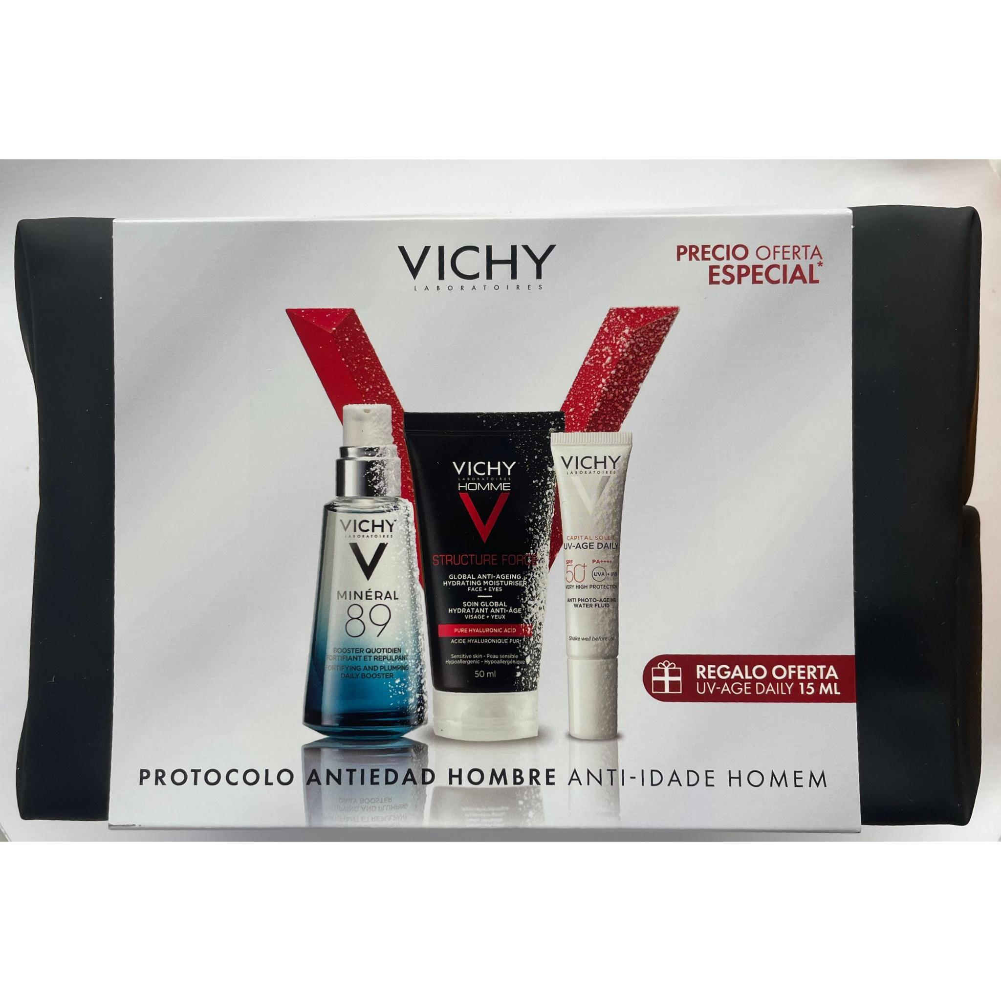 Protocolo Antiedad Hombre Mineral 89+ Structure Force+ REGALO Uv-age Capital Soleil, Vichy Homme