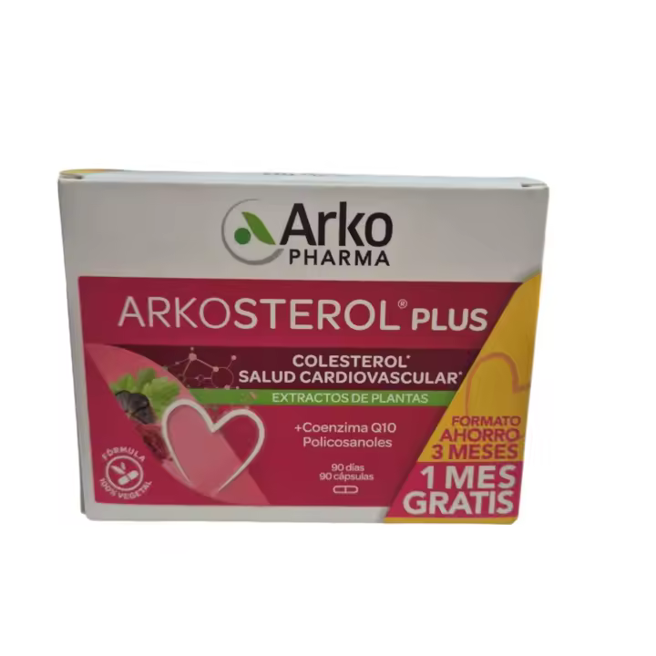 Arkopharma Arkosterol Plus Levadura Roja De Arroz + Q10 Pack 90 Cápsulas, Monacolina K, Coenzima Q10, Solución Natural Para Controlar el Colesterol, 100% Vegetal, 1 Cápsula al Día ,Formato ahorro 3 meses - 1