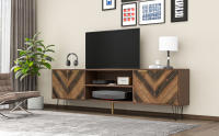 Mueble de TV Estilo Industrial Moderno | Puertas de Panel de Madera Natural + Asas Doradas | 2 Compartimientos de Almacenamiento, Soporte Integrado para TV y Patitas de Hierro Anticorrosión-Elegant, Funcional y Duradero para Salones - details 0